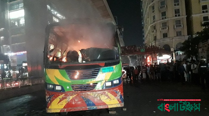 Bus set on fire in Dhaka’s Malibagh